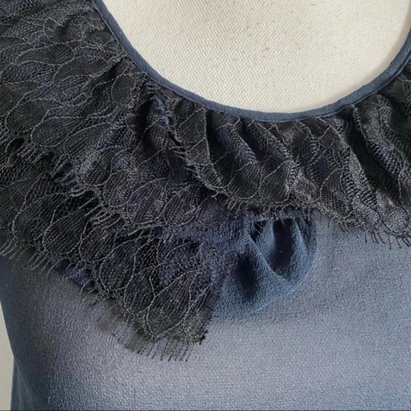 Theory • Navy Sheer With Black Lace Neckline Tank Top - Picture 4 of 5